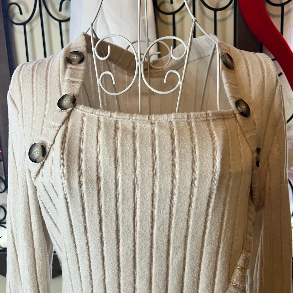 Cream Ribbed Women Top - Picture 3 of 5